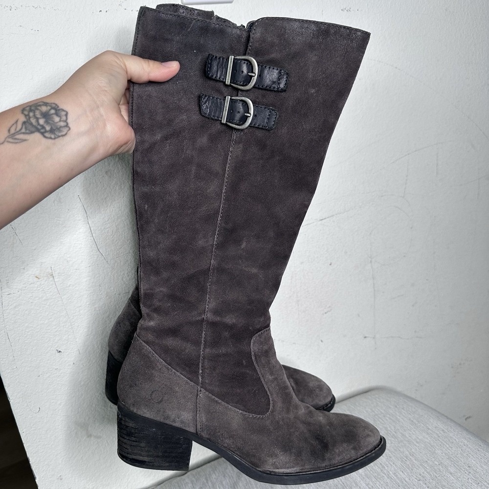 Born Womens Basil Boot Size 11 Tall Gray Suede Block Heel Western Rustic Boho